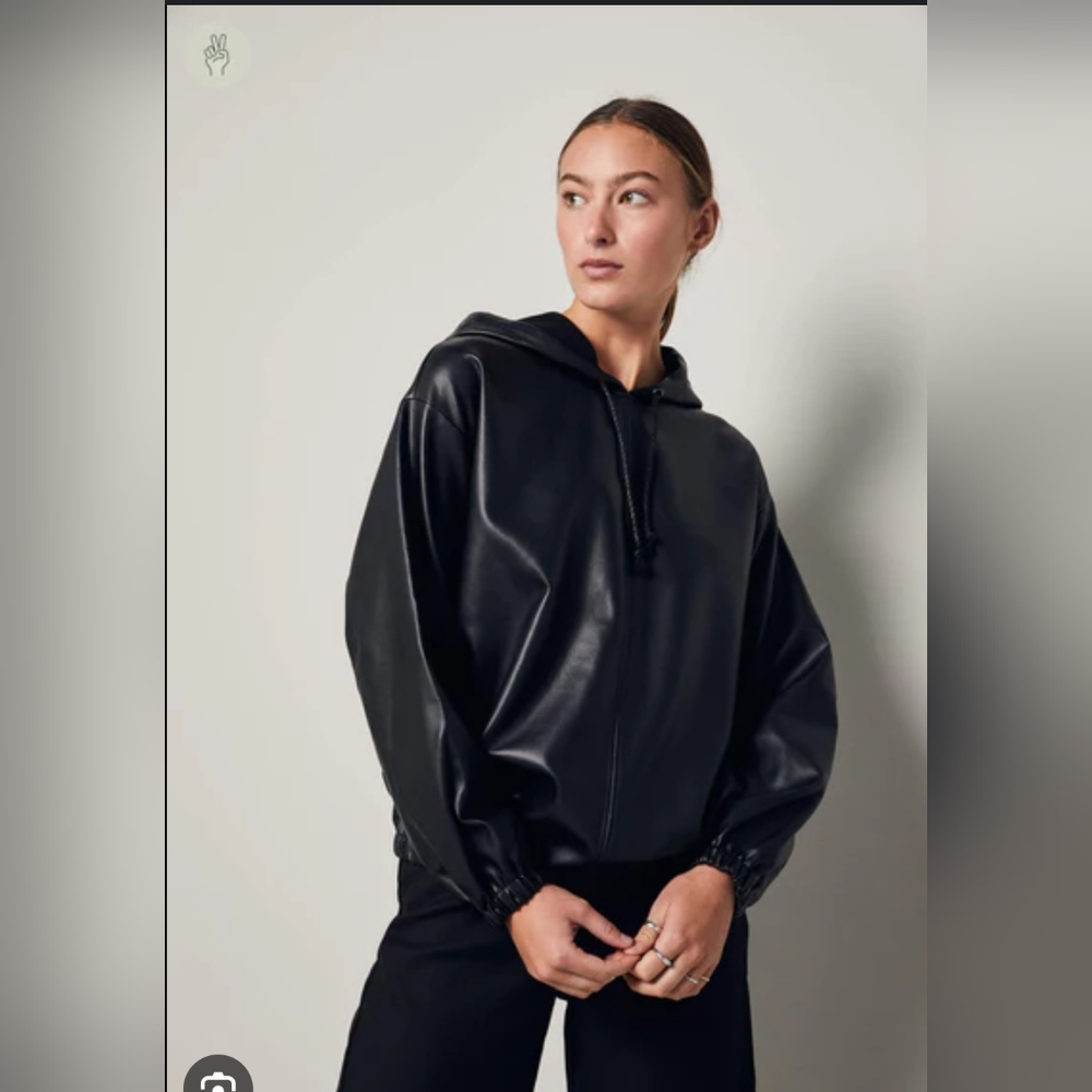Womance black faux leather hoodie size M